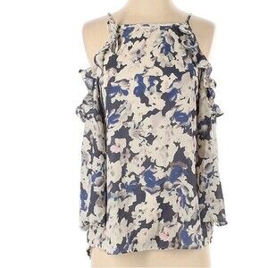 Sun & Sam purple and gray off shoulder ruffle floral top size small